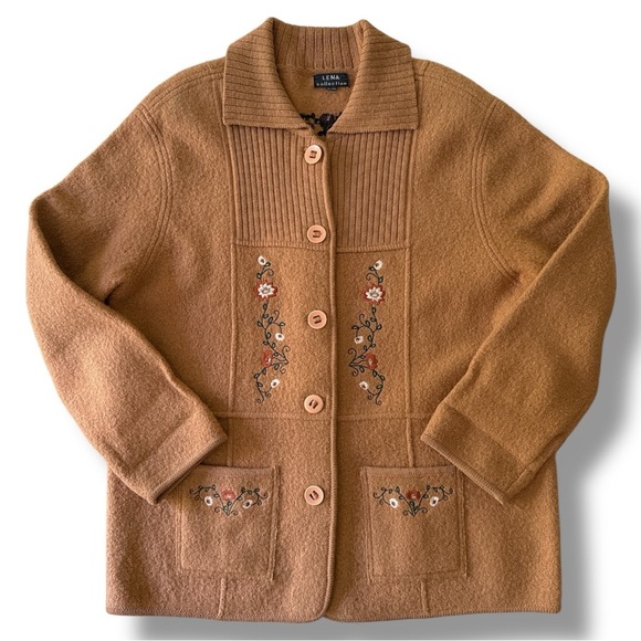 Vintage Wool Cardigan Sweater Grandma Coastal Embroidered Flowers - Picture 17 of 17